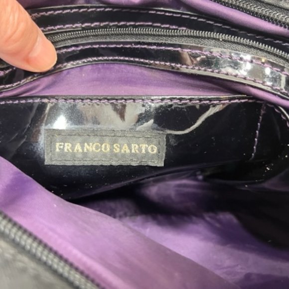 Franco Sarto Purple Quilted Black Patent Leather Zip Tote Bag Handbag 9x4x8" - Picture 10 of 13
